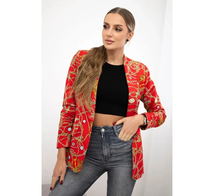 Bavlněná bunda s barevným potiskem červený