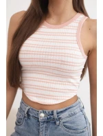 Dámská bavlněná proužkovaná top bez rukávů pudrově růžová