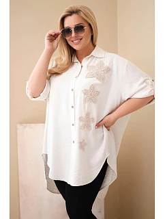 Dámská košile Plus Size z viskózy s květinovou výšivkou béžová