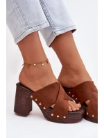 Dámské sandály na podpatku se zlatými přezkami Camel Nerelle