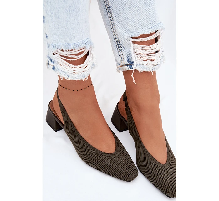 Materiálové dámské sandály na podpatku tmavě zelené model 22102914 - Boto Materiálové dámské sandály na podpatku tmavě zelené model 22102914 - Boto