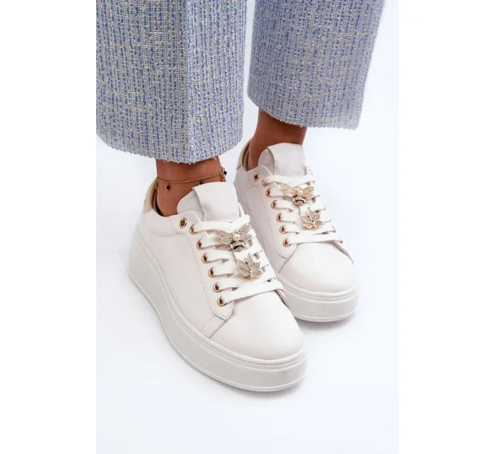 Dámské kožené tenisky na platformě s kolíky D&A White Dámské kožené tenisky na platformě s kolíky D&A White