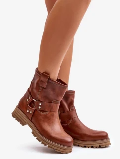 Kožené Dámské Kotníkové Boty Na Plochém Podpatku Lewski Hnědé