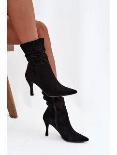 Dámské kotníkové boty na jehlovém podpatku s mačkanou horní částí Ulisse – černé, eko semiš