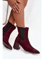 Dámské kožené semišové kotníkové boty na podpatku – bordó Artiker, zateplené Dámské kožené semišové kotníkové boty na podpatku – bordó Artiker, zateplené