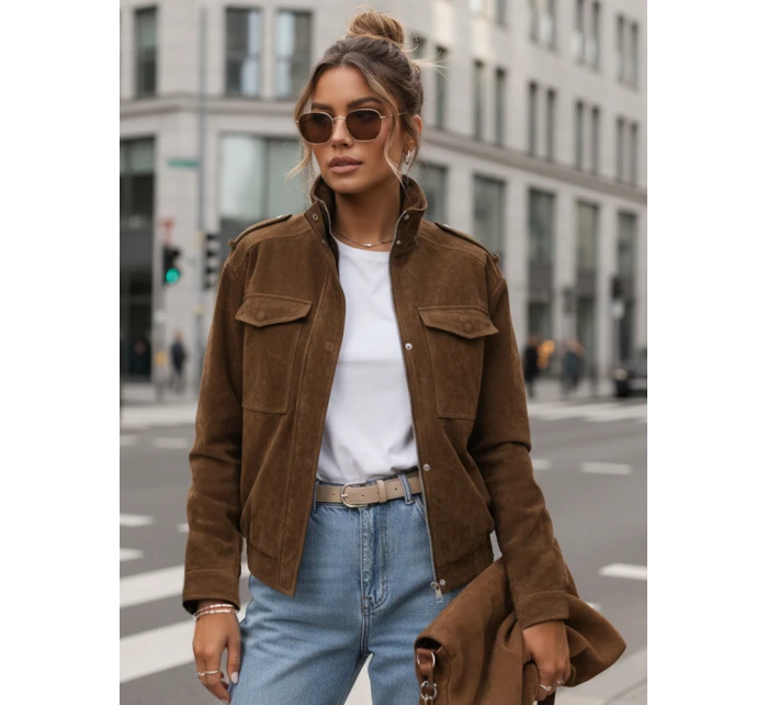 Dámská semišová bunda / bomber model 22022616 Tmavě hnědá Fashion Street - FashionStreet