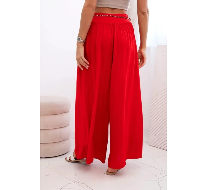 Dámské kalhoty z viskózy se širokými nohavicemi červený