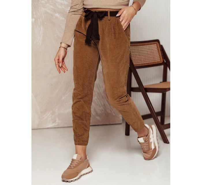 Dámské manšestrové kalhoty DANORIA v jedné velikosti s páskem camel FashionStreet UY2289