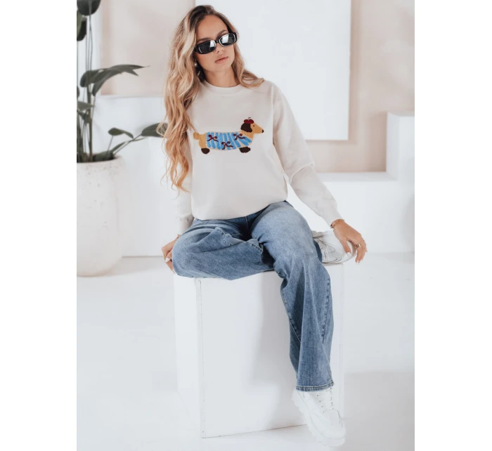Dámský svetr CHICPAWS cream cream dog applique FashionStreet MY2542