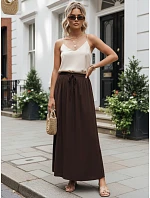 Dámská viskózová maxi sukně s elastickým pasem hnědá FashionStreet CY0515 Dámská viskózová maxi sukně s elastickým pasem hnědá FashionStreet CY0515