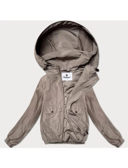 Tmavě béžová tenká krátká dámská bunda s podšívkou Glakate (LU98017#)