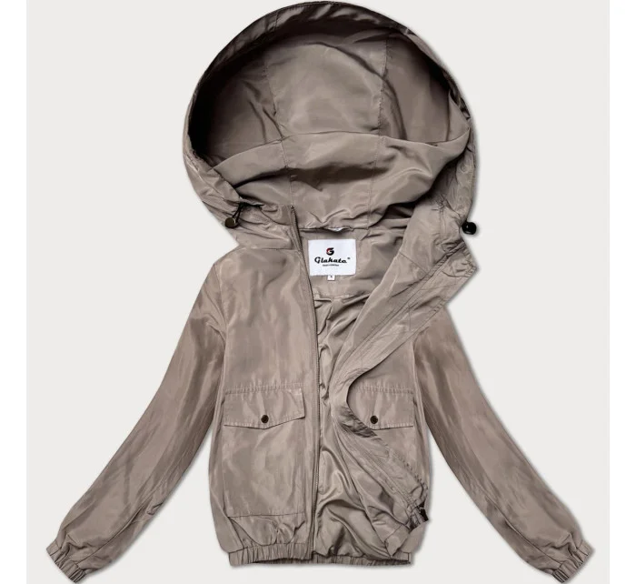 Tmavě béžová tenká krátká dámská bunda s podšívkou Glakate (LU98017#)