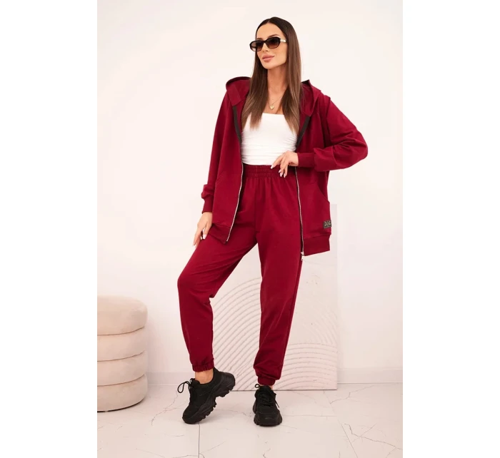 Dámská bavlněná souprava s kapucí a zipem bordová
