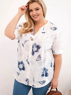 Dámská bavlněná halenka Plus Size s květinovým vzorem bílá