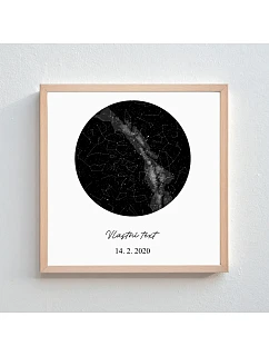 Personalizovaný magický fotoobraz v rámu - čtverec 20x20 - hvězdná mapa