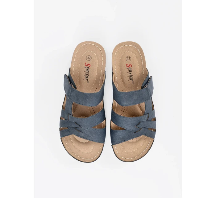 Komfortní  nazouváky dámské modré na plochém podpatku