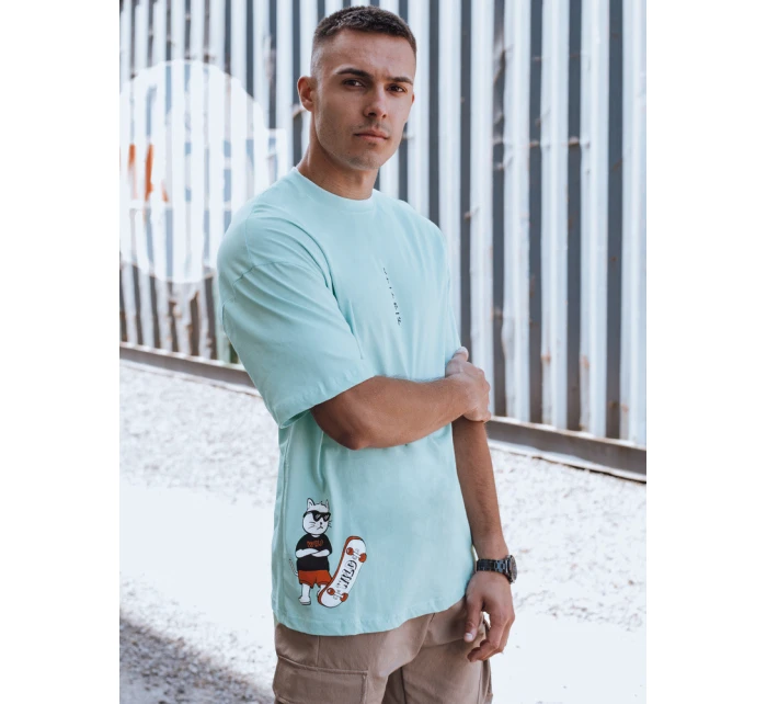 Pánské tyrkysové tričko s potiskem FashionStreet RX5509