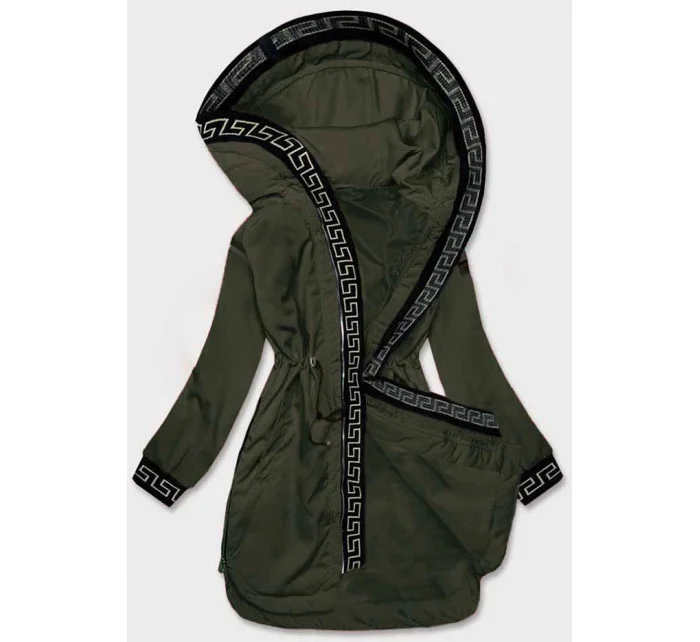 Tenká dámská bunda v khaki barvě s ozdobnou lemovkou (B8142-11)