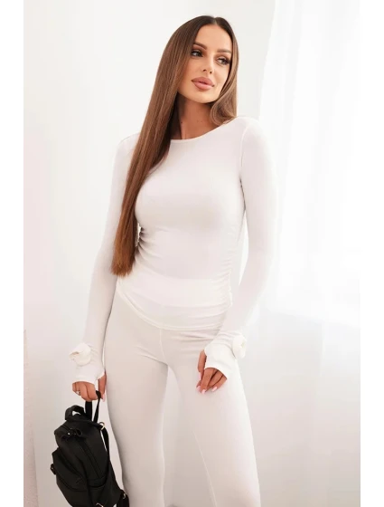 Komplet dámský z pruhované viskózy s dlouhým rukávem a legínami ecru