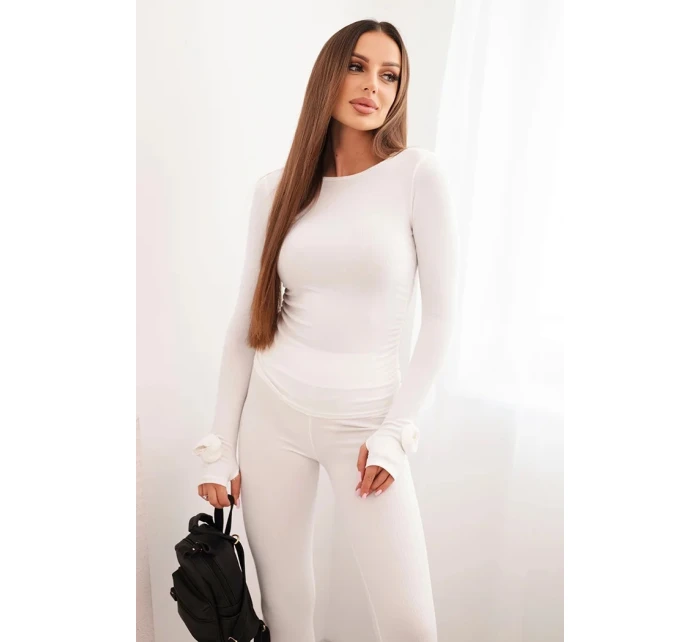 Komplet dámský z pruhované viskózy s dlouhým rukávem a legínami ecru