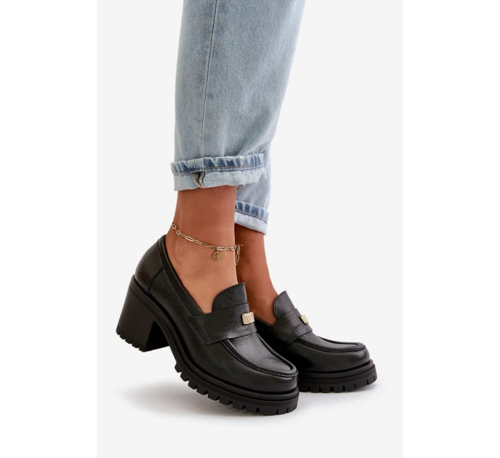 Zazoo 20168 Elegantní Dámské Polobotky Na Podpatku Přírodní Kůže Černá