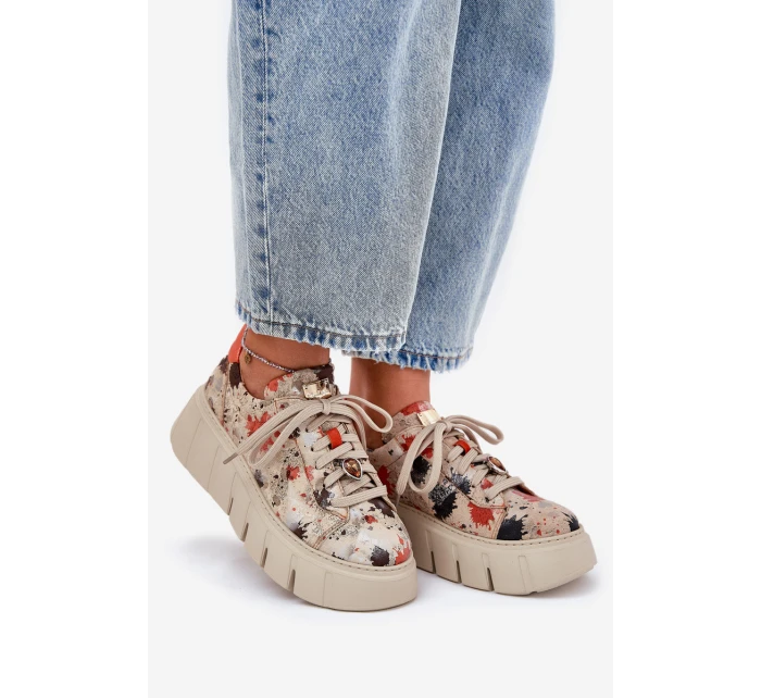 Kožené sneakersy na platformě Maciejka 06891-18 béžové Kožené sneakersy na platformě Maciejka 06891-18 béžové