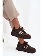 Kožené dámské tenisky na platformě Zazoo 3775 čokoládové