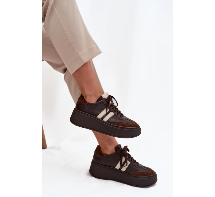 Kožené dámské tenisky na platformě Zazoo 3775 čokoládové