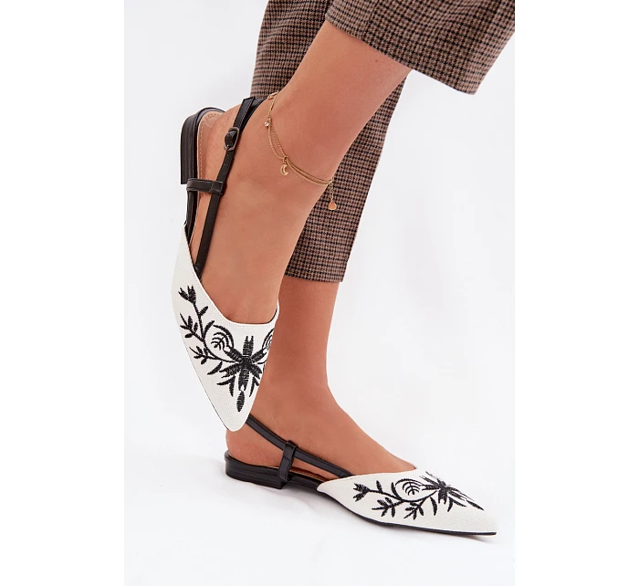 Dámské sandály s výšivkou na ploché Černé Grelia