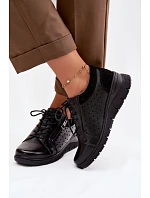 Kožené dámské polobotky na platformě model 22100881 Černé - VINCEZA