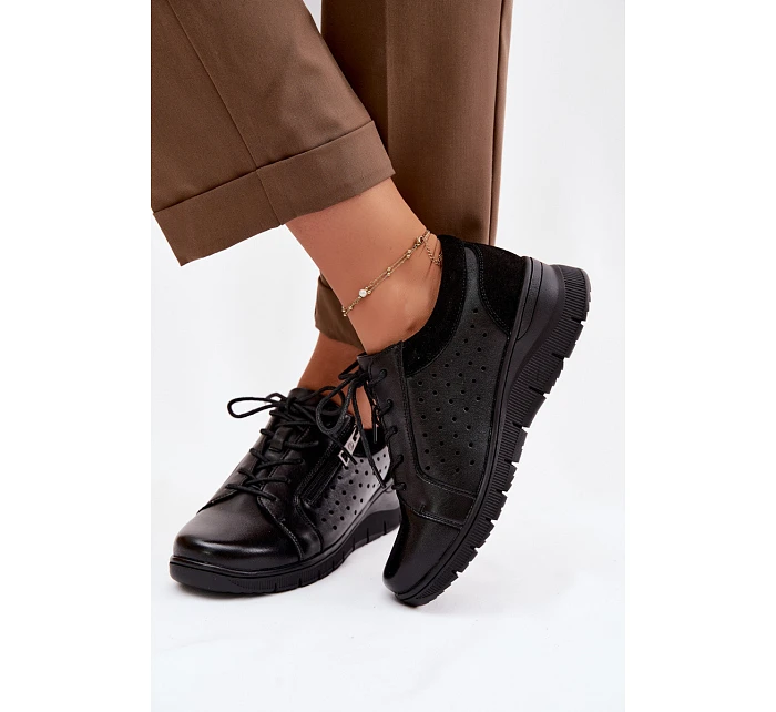 Kožené dámské polobotky na platformě model 22100881 Černé - VINCEZA