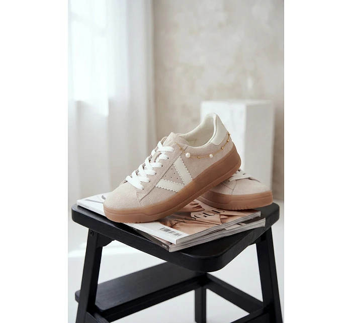 Dámské tenisky z přírodního semiše na platformě Vinceza Béžové