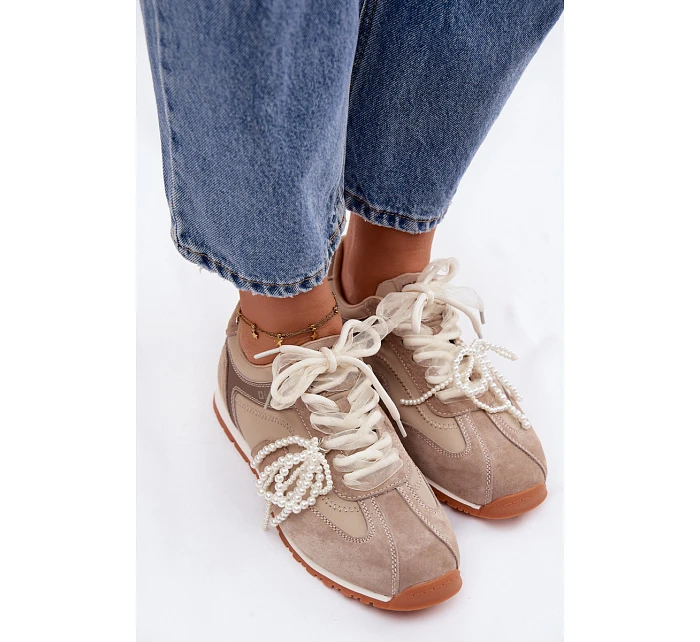 Kožené semišové dámské tenisky Big Star TT274677 béžové