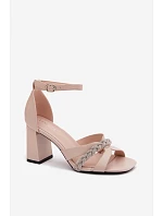 Dámské sandály na podpatku s platformou s páskem a kamínky Vinceza Béžové