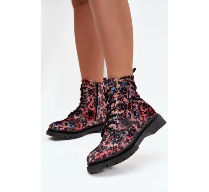 Dámské botky Artiker – růžové, s květinovým vzorem, zateplené