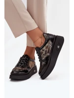 Dámské kožené šněrovací polobotky na platformě Artiker – černo/zlaté