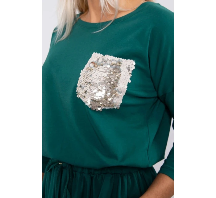 Šaty s flitrovou kapsou zelené Šaty s flitrovou kapsou zelené