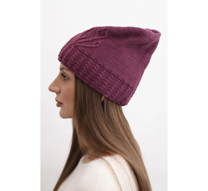 Dámská zimní čepice z vlny s ozdobným  tmavě fialová model 21866354 - K-Fashion