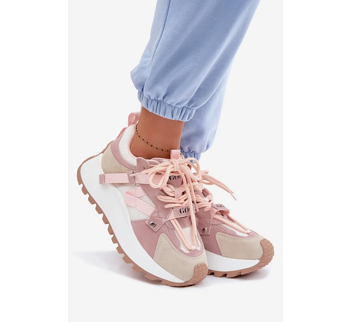 Tenisky na platformě z přírodního semiše model 22095134 růžové - Goe