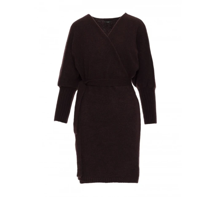 model 21484557 Zavinovací svetrové šaty s vázáním čokoládové - Moe