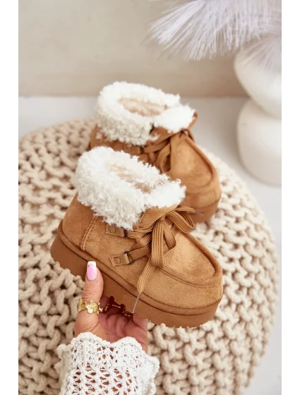 Sněhule Kotníkové Dětské Boty Zateplené Kožíškem Camel Adelane