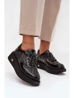 Dámské kožené šněrovací polobotky na platformě Artiker – černo/stříbrné