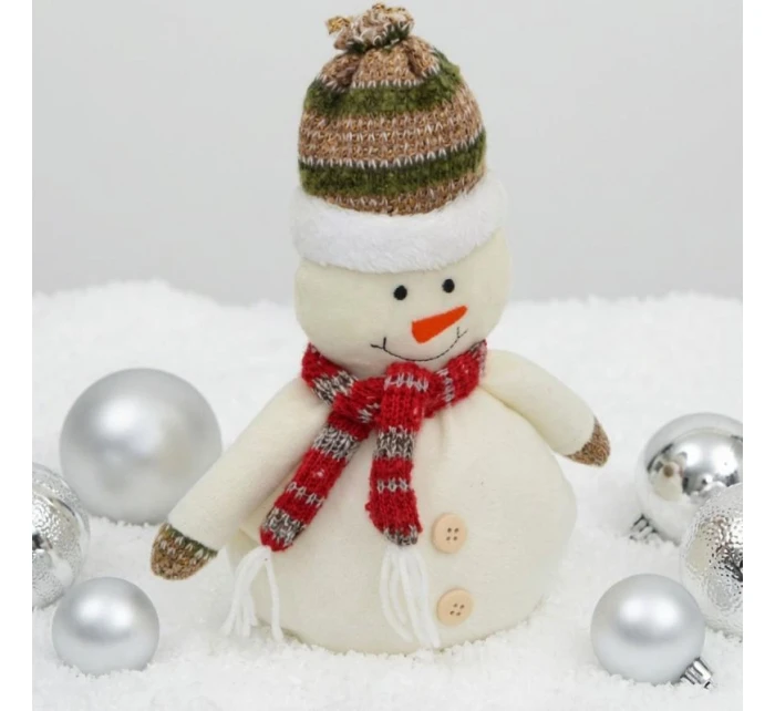 DEKORATIVNÍ SNĚHULÁK 23CM S ČEPICÍ A ŠÁLOU