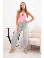 Dámská pruhovaná tílko s ozdobnou nášivkou světle růžová