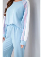 Dámský komplet máslový s lampasem a model 22015442 lemem modrý - K-Fashion Dámský komplet máslový s lampasem a model 22015442 lemem modrý - K-Fashion