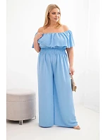 Dámský overal Plus Size s odhalenými model 22092406 s volánem a širokými nohavicemi modrý - K-Fashion