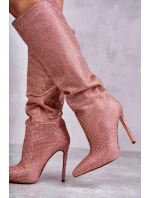 Módní kozačky na vysokém podpatku s kubickými zirkony model 21596914 - Boto