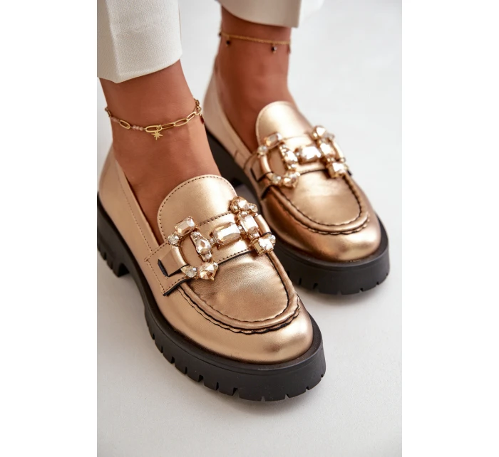 Dámské kožené mokasíny s ozdobou model 21667878 béžové - CheBello