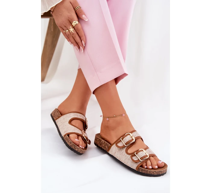 Materiálové dámské pantofle na korkové platformě s přezkami Camel Osoffe