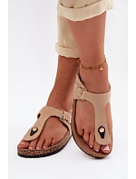 Kožené semišové žabky s zlatou sponou béžové Honey